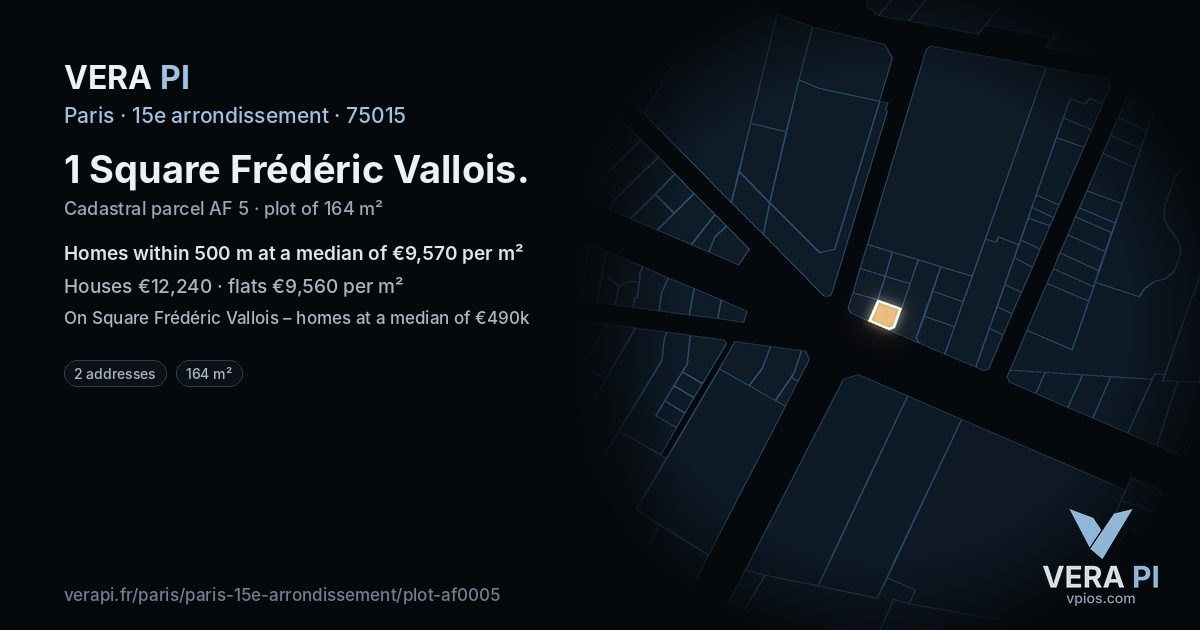 1 Square Frédéric Vallois, 15e arrondissement at night – the plot lit, the parcels around coloured by the prices near them