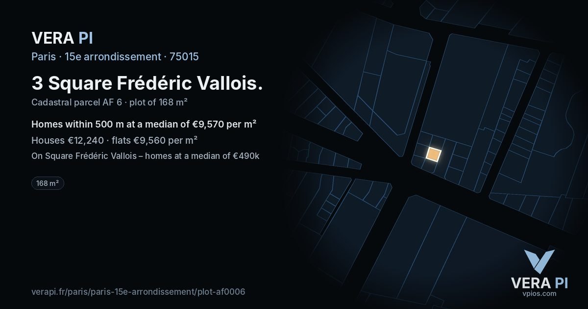 3 Square Frédéric Vallois, 15e arrondissement at night – the plot lit, the parcels around coloured by the prices near them