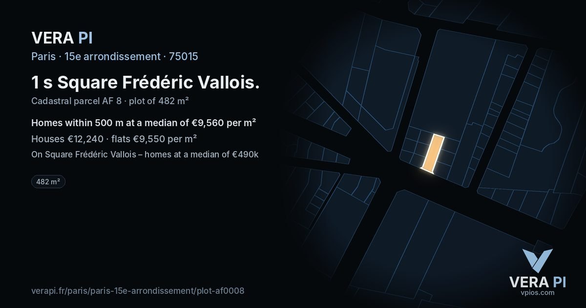 1 s Square Frédéric Vallois, 15e arrondissement at night – the plot lit, the parcels around coloured by the prices near them