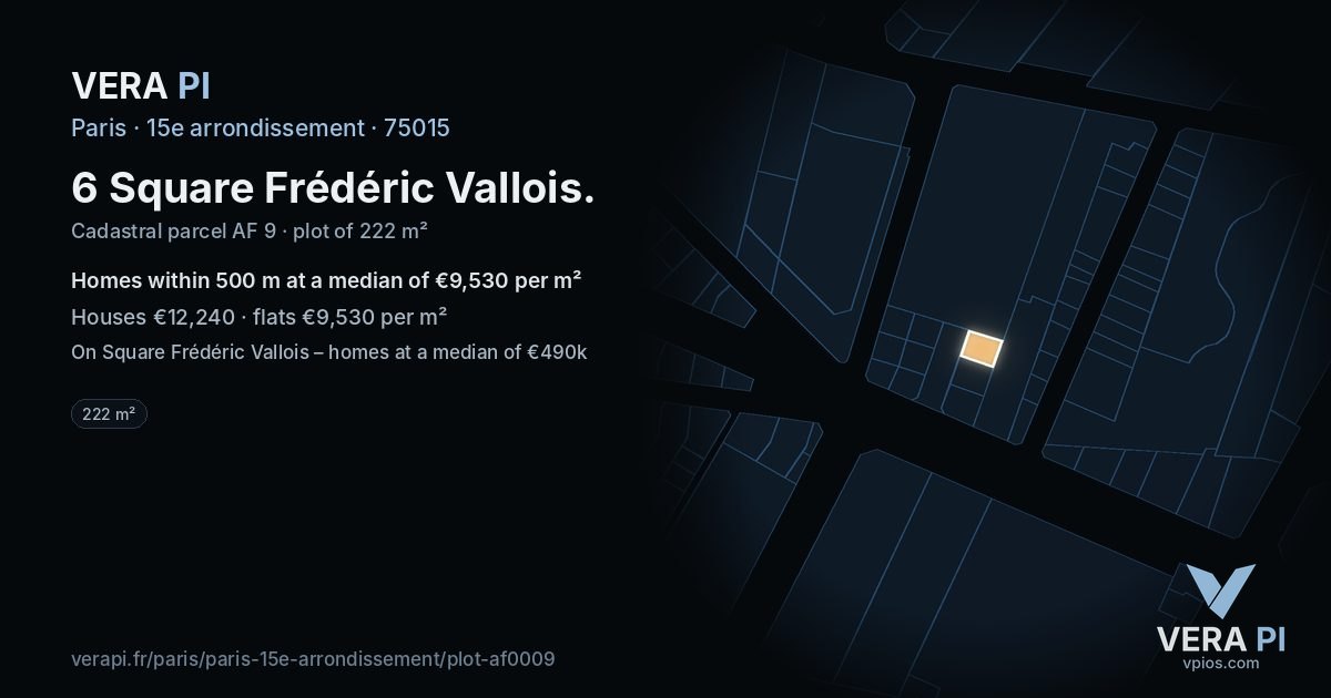 6 Square Frédéric Vallois, 15e arrondissement at night – the plot lit, the parcels around coloured by the prices near them