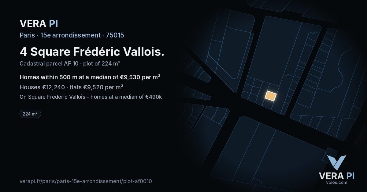4 Square Frédéric Vallois, 15e arrondissement at night – the plot lit, the parcels around coloured by the prices near them