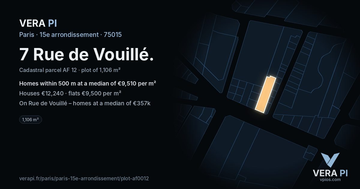 7 Rue de Vouillé, 15e arrondissement at night – the plot lit, the parcels around coloured by the prices near them