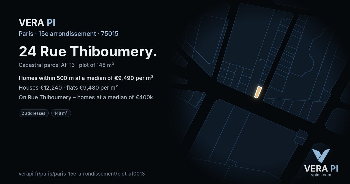 24 Rue Thiboumery, 15e arrondissement at night – the plot lit, the parcels around coloured by the prices near them