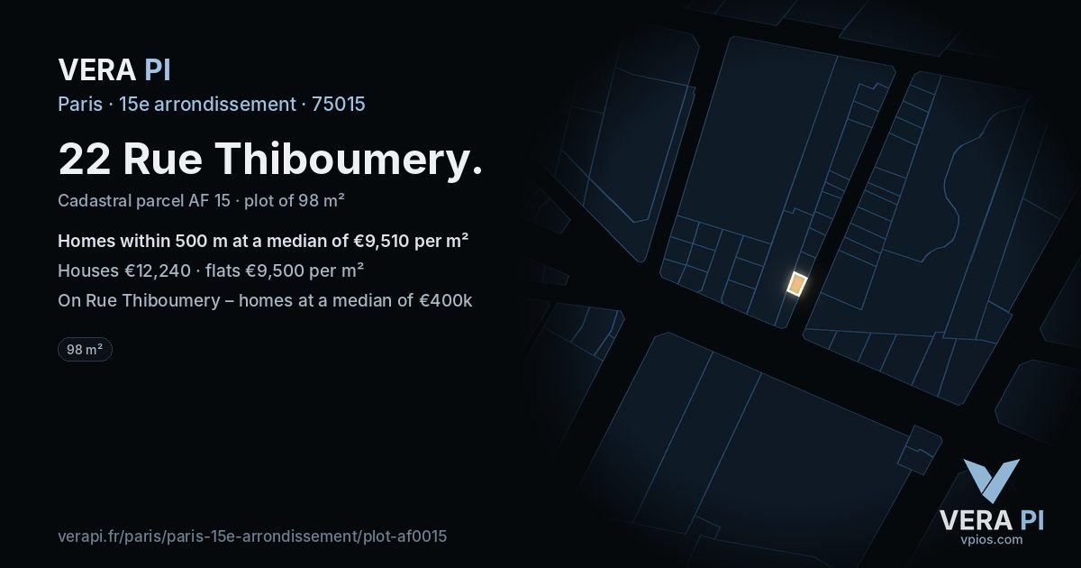 22 Rue Thiboumery, 15e arrondissement at night – the plot lit, the parcels around coloured by the prices near them