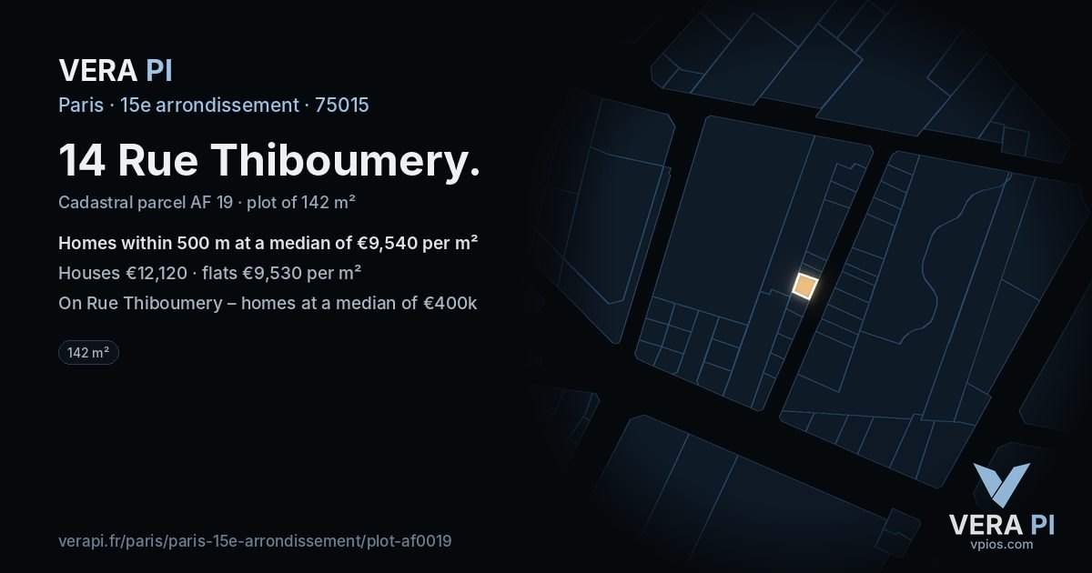 14 Rue Thiboumery, 15e arrondissement at night – the plot lit, the parcels around coloured by the prices near them