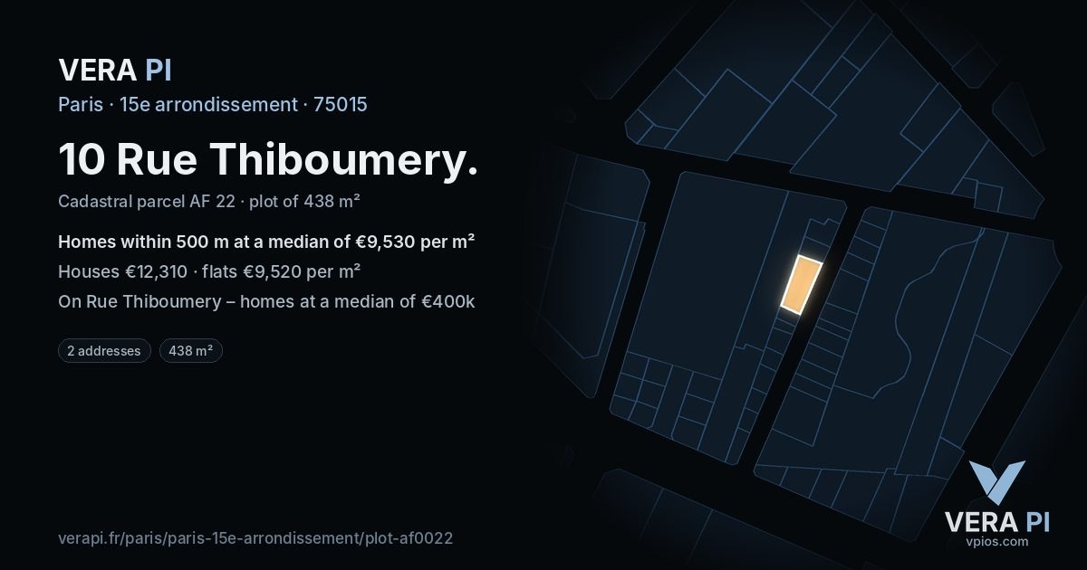 10 Rue Thiboumery, 15e arrondissement at night – the plot lit, the parcels around coloured by the prices near them