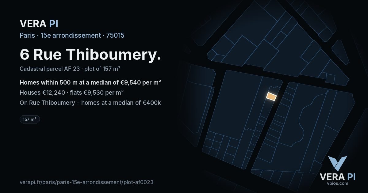 6 Rue Thiboumery, 15e arrondissement at night – the plot lit, the parcels around coloured by the prices near them