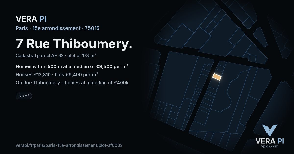 7 Rue Thiboumery, 15e arrondissement at night – the plot lit, the parcels around coloured by the prices near them