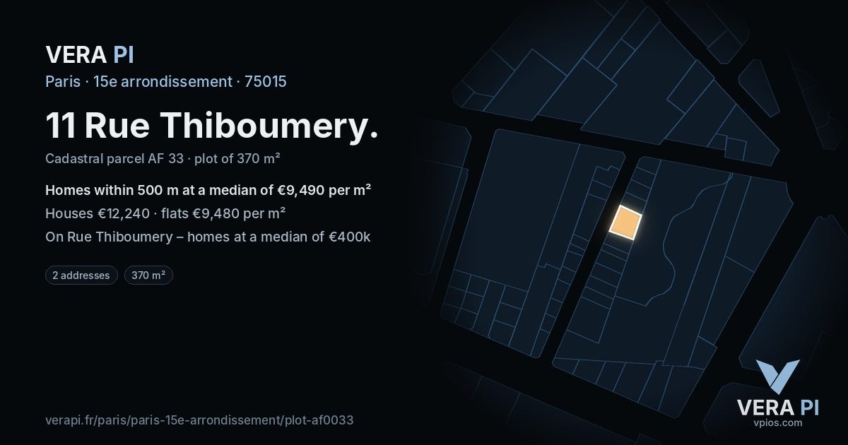 11 Rue Thiboumery, 15e arrondissement at night – the plot lit, the parcels around coloured by the prices near them
