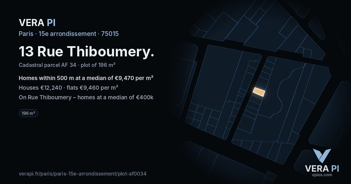 13 Rue Thiboumery, 15e arrondissement at night – the plot lit, the parcels around coloured by the prices near them