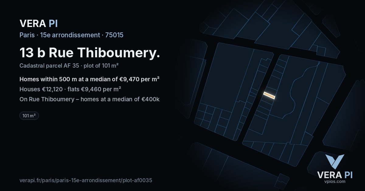 13 b Rue Thiboumery, 15e arrondissement at night – the plot lit, the parcels around coloured by the prices near them