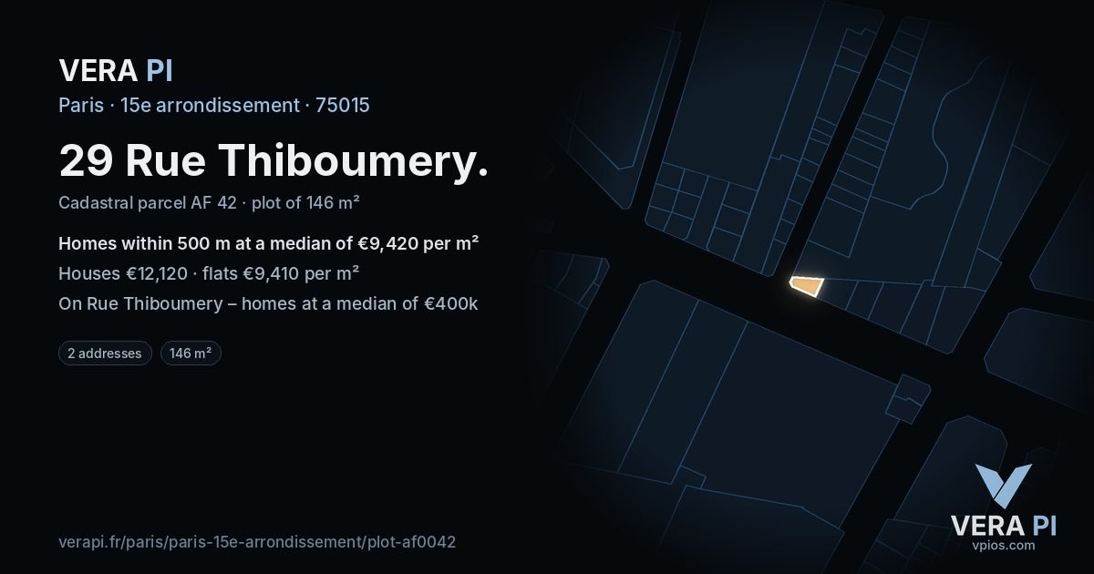 29 Rue Thiboumery, 15e arrondissement at night – the plot lit, the parcels around coloured by the prices near them