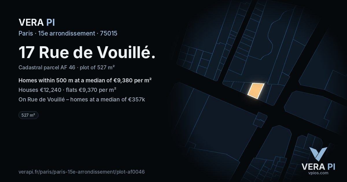 17 Rue de Vouillé, 15e arrondissement at night – the plot lit, the parcels around coloured by the prices near them