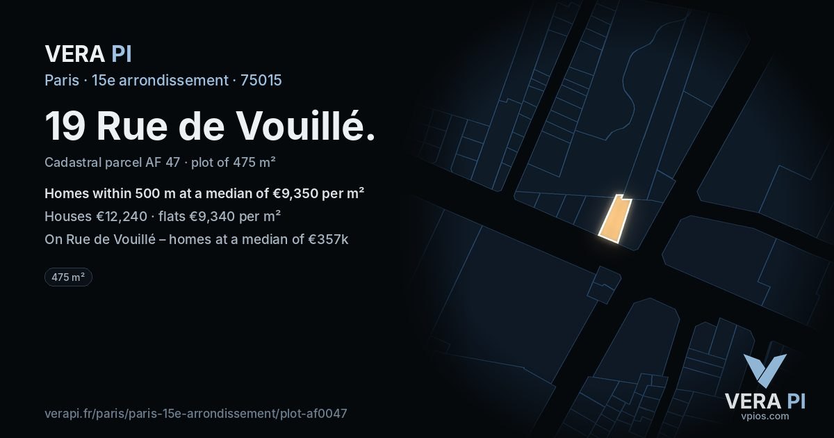 19 Rue de Vouillé, 15e arrondissement at night – the plot lit, the parcels around coloured by the prices near them