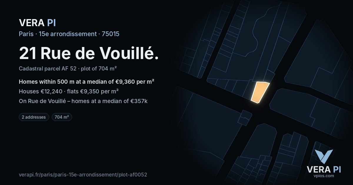 21 Rue de Vouillé, 15e arrondissement at night – the plot lit, the parcels around coloured by the prices near them
