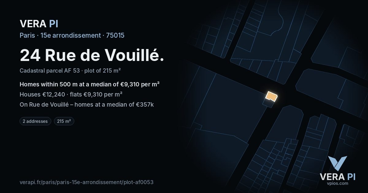 24 Rue de Vouillé, 15e arrondissement at night – the plot lit, the parcels around coloured by the prices near them
