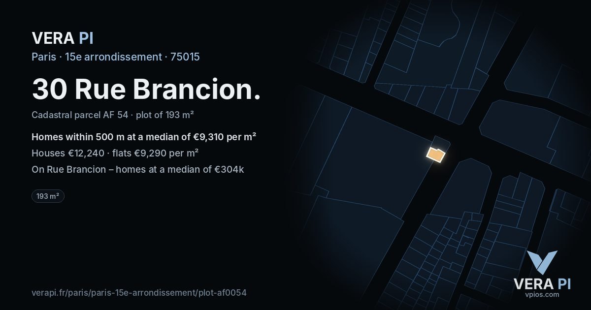 30 Rue Brancion, 15e arrondissement at night – the plot lit, the parcels around coloured by the prices near them