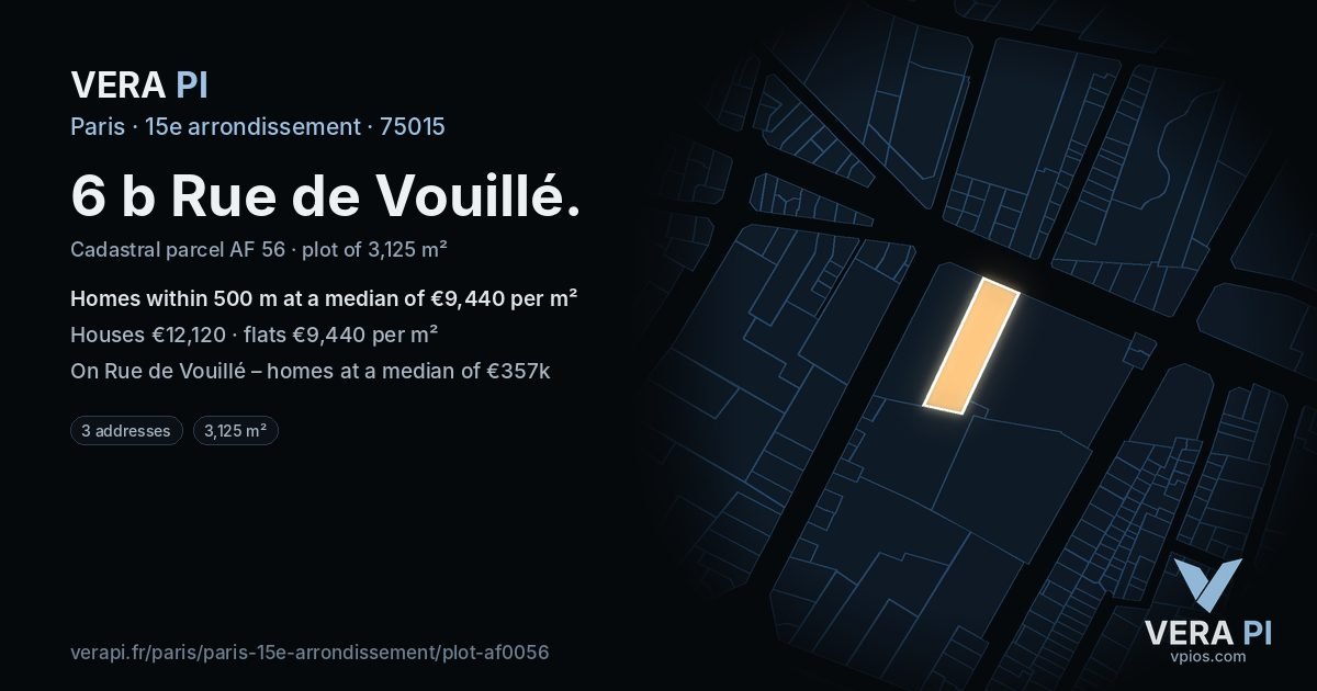 6 b Rue de Vouillé, 15e arrondissement at night – the plot lit, the parcels around coloured by the prices near them
