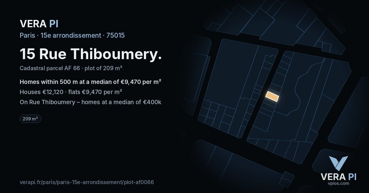 15 Rue Thiboumery, 15e arrondissement at night – the plot lit, the parcels around coloured by the prices near them