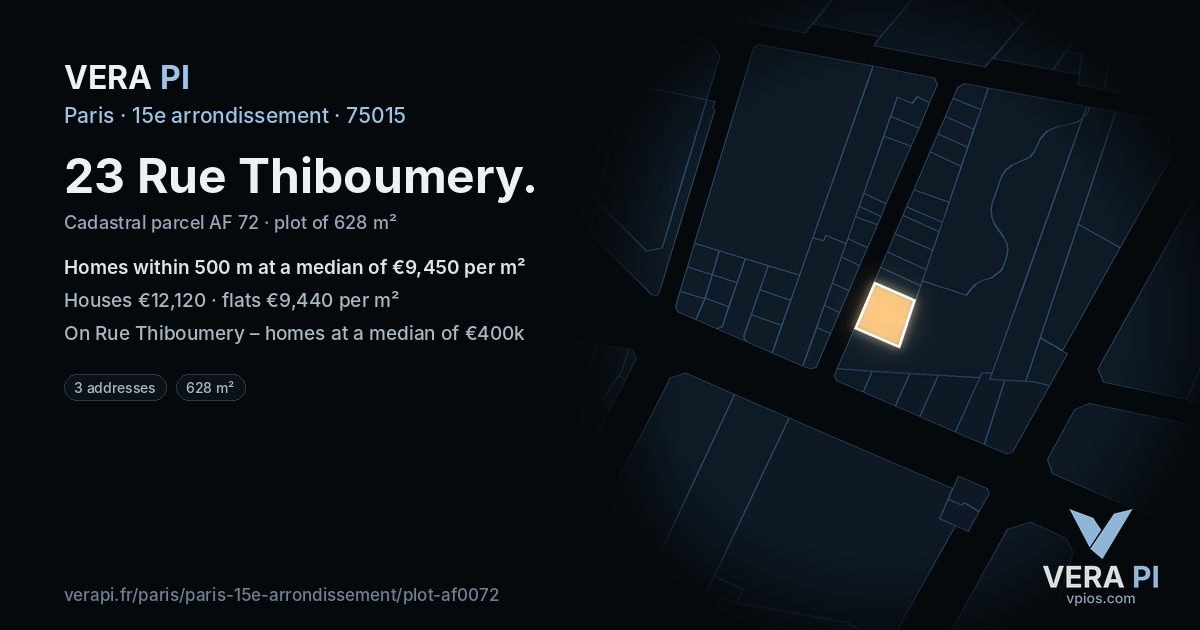 23 Rue Thiboumery, 15e arrondissement at night – the plot lit, the parcels around coloured by the prices near them