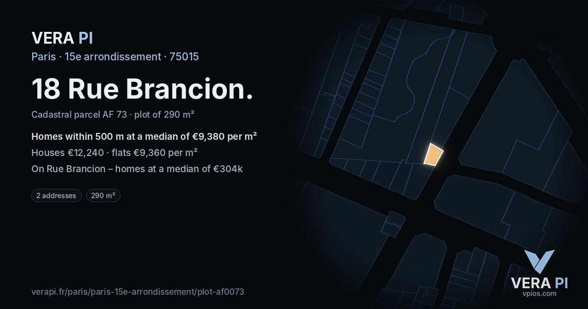 18 Rue Brancion, 15e arrondissement at night – the plot lit, the parcels around coloured by the prices near them