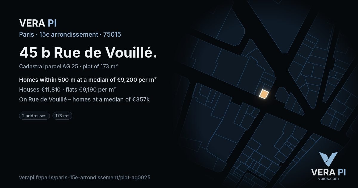 45 b Rue de Vouillé, 15e arrondissement at night – the plot lit, the parcels around coloured by the prices near them