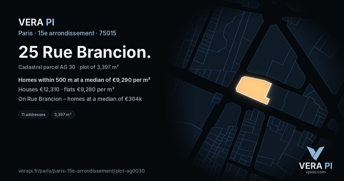 25 Rue Brancion, 15e arrondissement at night – the plot lit, the parcels around coloured by the prices near them