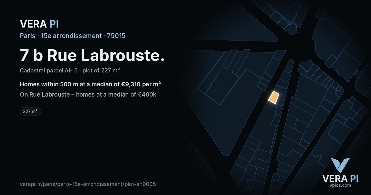 7 b Rue Labrouste, 15e arrondissement at night – the plot lit, the parcels around coloured by the prices near them