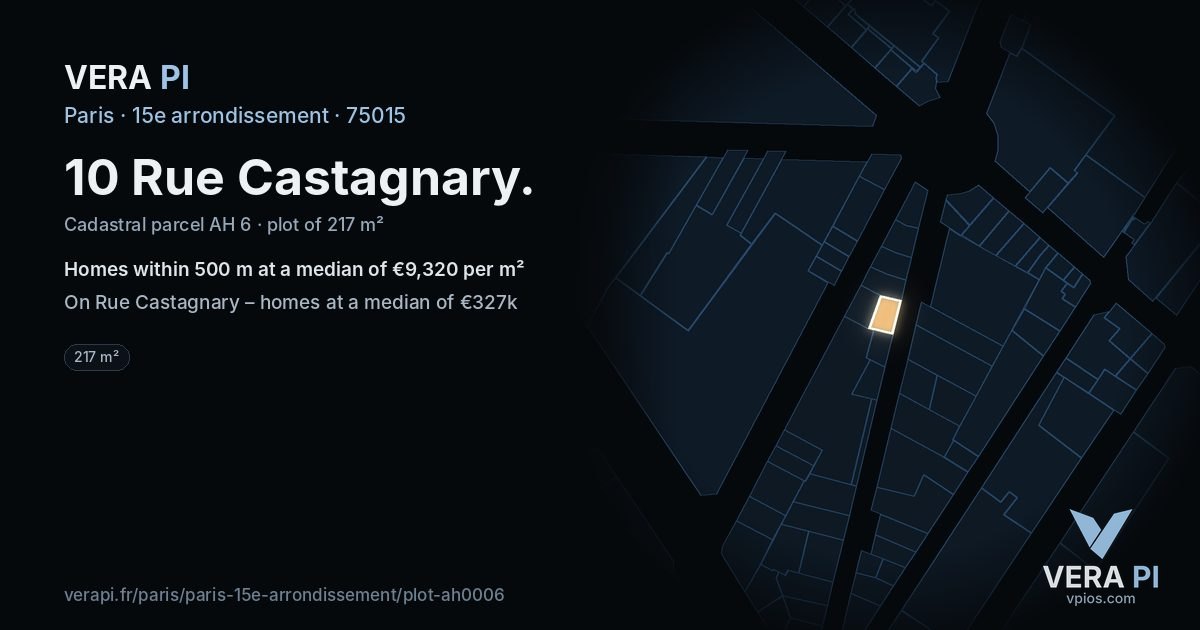 10 Rue Castagnary, 15e arrondissement at night – the plot lit, the parcels around coloured by the prices near them