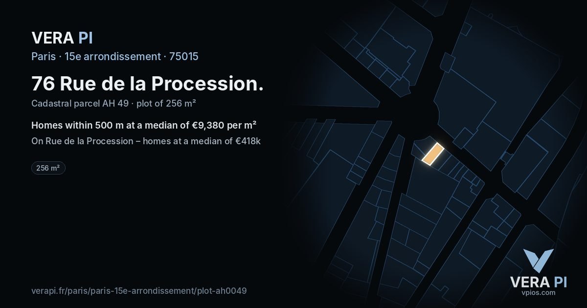 76 Rue de la Procession, 15e arrondissement at night – the plot lit, the parcels around coloured by the prices near them