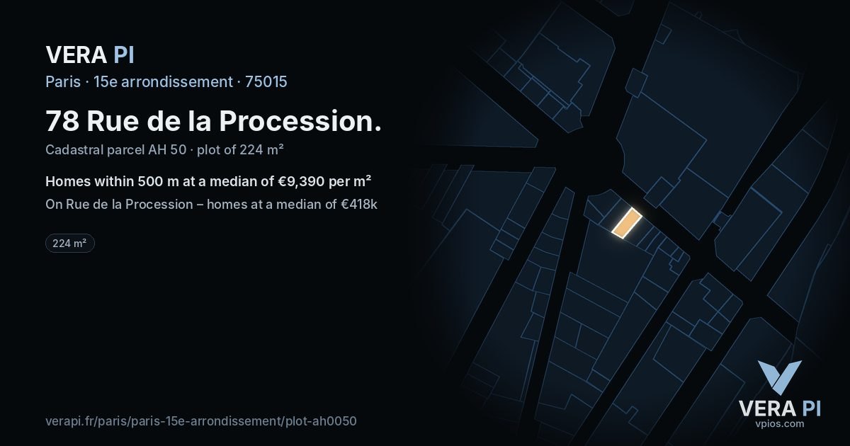 78 Rue de la Procession, 15e arrondissement at night – the plot lit, the parcels around coloured by the prices near them