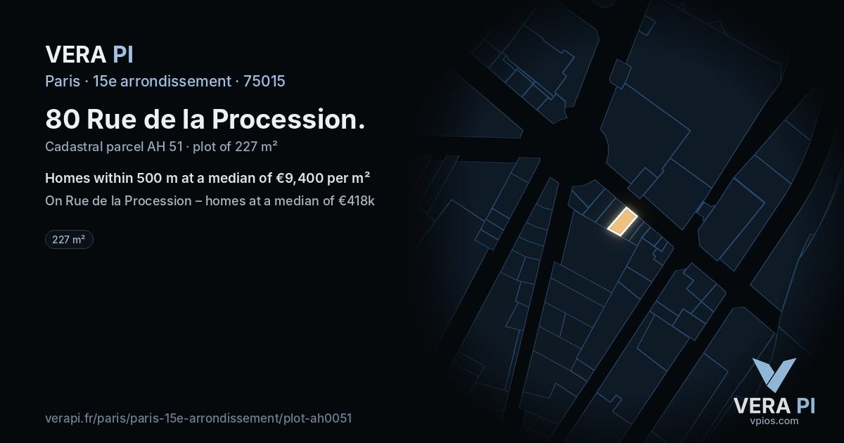 80 Rue de la Procession, 15e arrondissement at night – the plot lit, the parcels around coloured by the prices near them
