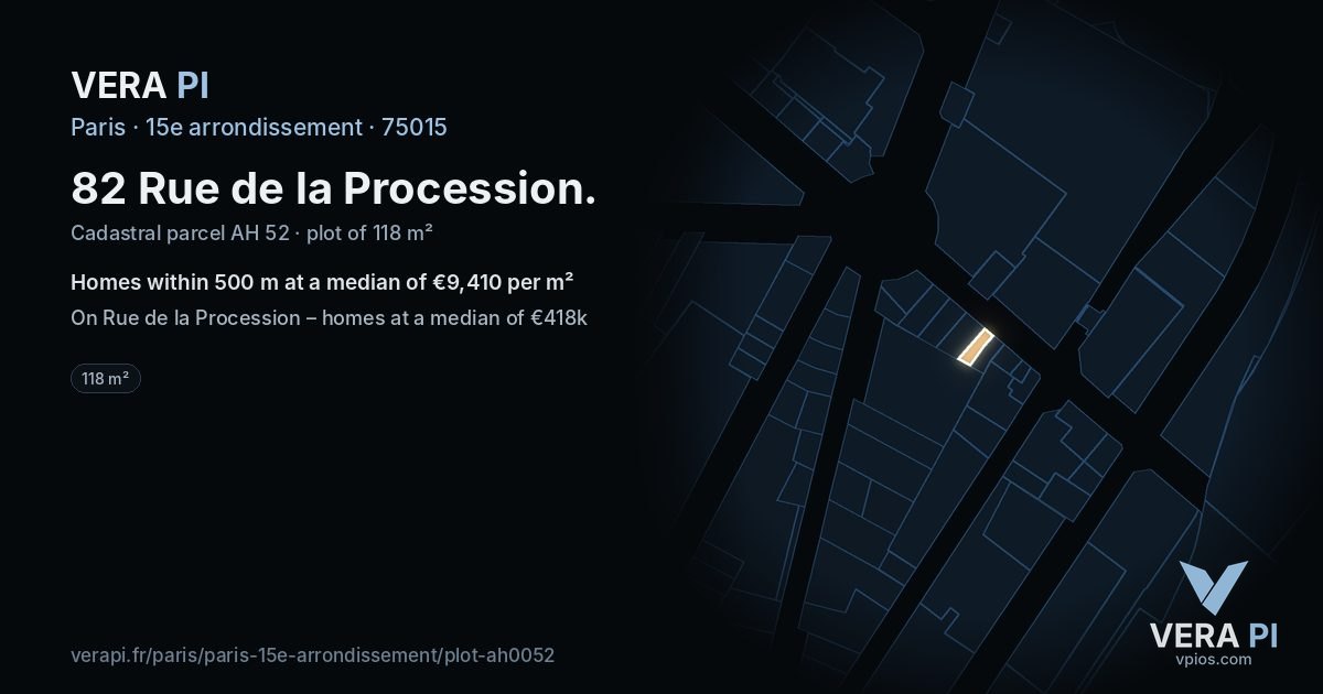 82 Rue de la Procession, 15e arrondissement at night – the plot lit, the parcels around coloured by the prices near them