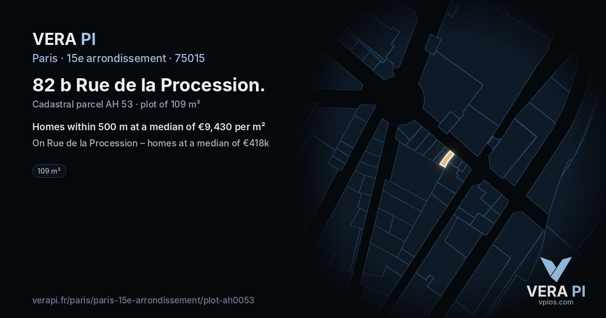 82 b Rue de la Procession, 15e arrondissement at night – the plot lit, the parcels around coloured by the prices near them
