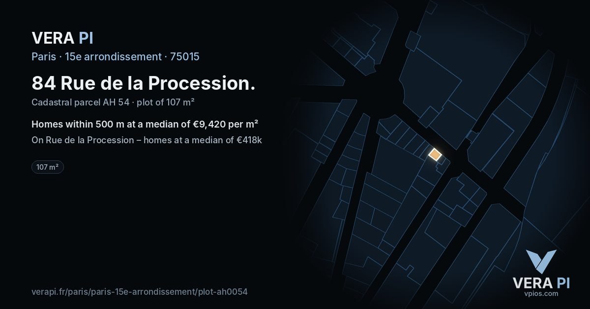 84 Rue de la Procession, 15e arrondissement at night – the plot lit, the parcels around coloured by the prices near them