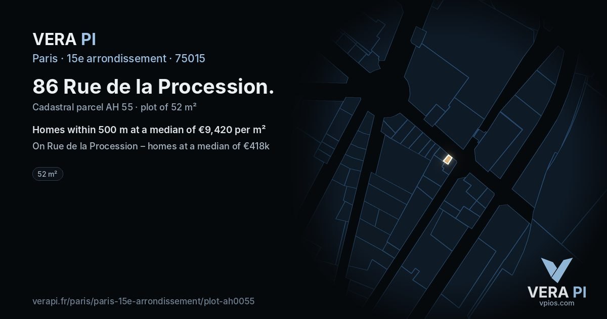 86 Rue de la Procession, 15e arrondissement at night – the plot lit, the parcels around coloured by the prices near them