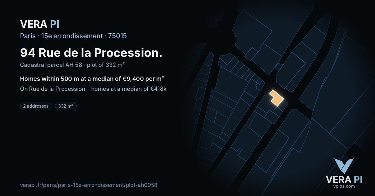 94 Rue de la Procession, 15e arrondissement at night – the plot lit, the parcels around coloured by the prices near them