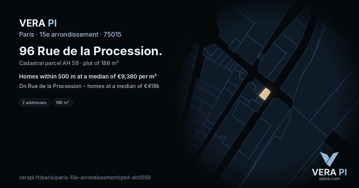 96 Rue de la Procession, 15e arrondissement at night – the plot lit, the parcels around coloured by the prices near them