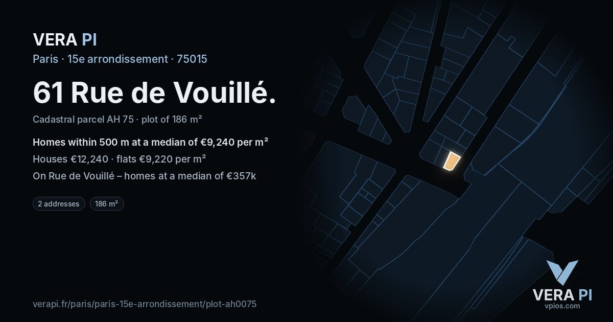 61 Rue de Vouillé, 15e arrondissement at night – the plot lit, the parcels around coloured by the prices near them