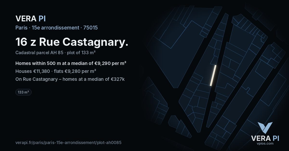 16 z Rue Castagnary, 15e arrondissement at night – the plot lit, the parcels around coloured by the prices near them