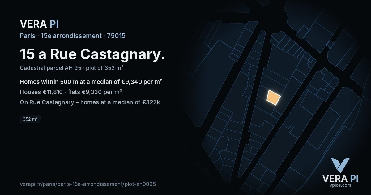 15 a Rue Castagnary, 15e arrondissement at night – the plot lit, the parcels around coloured by the prices near them