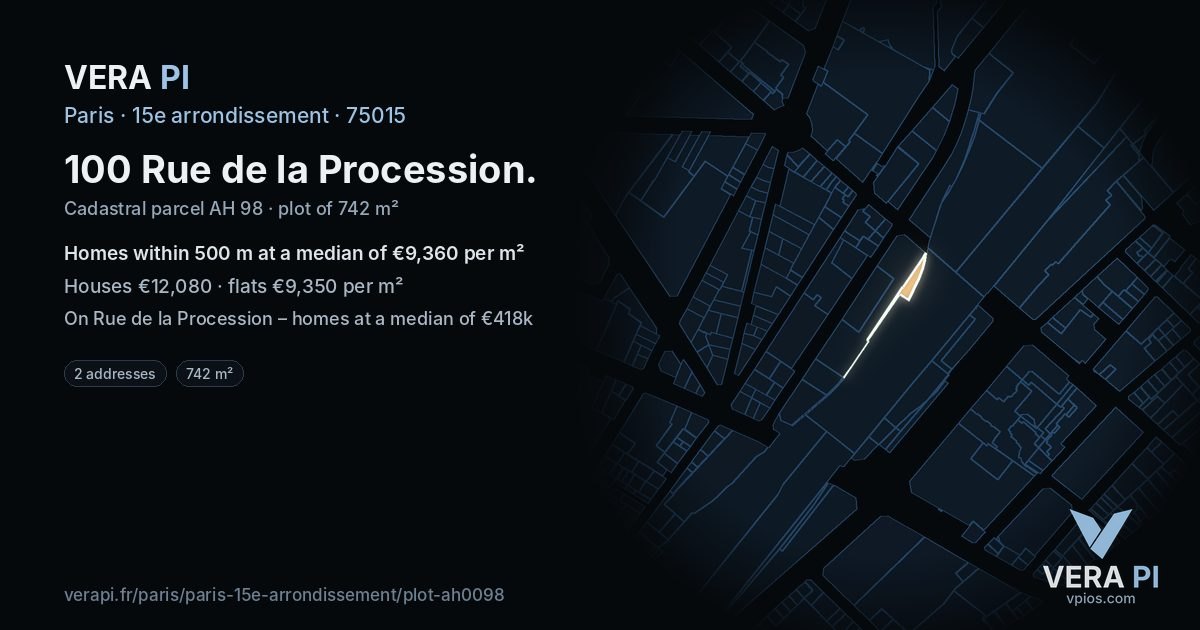 100 Rue de la Procession, 15e arrondissement at night – the plot lit, the parcels around coloured by the prices near them
