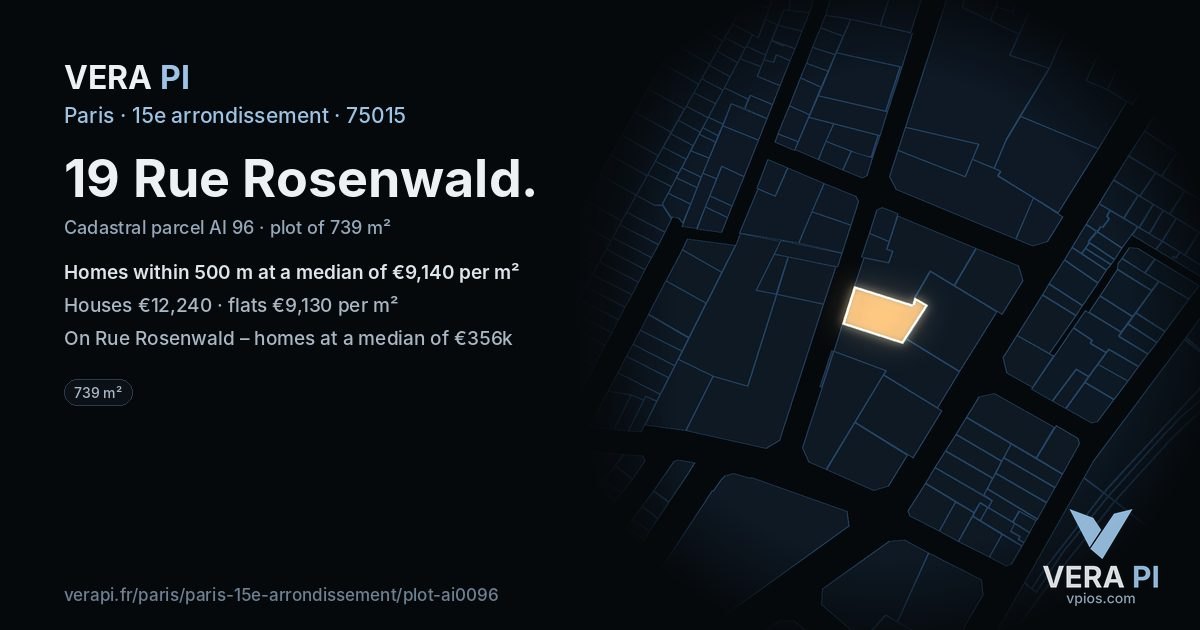 19 Rue Rosenwald, 15e arrondissement at night – the plot lit, the parcels around coloured by the prices near them