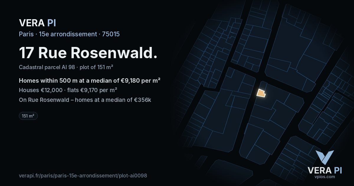 17 Rue Rosenwald, 15e arrondissement at night – the plot lit, the parcels around coloured by the prices near them