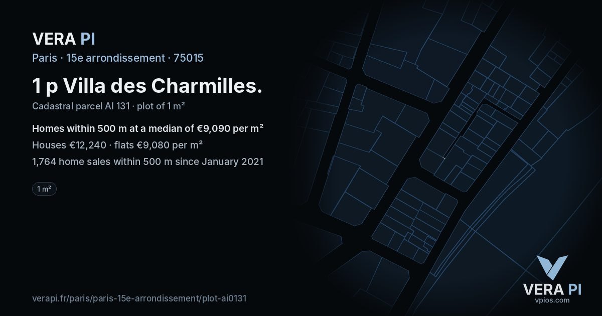 1 p Villa des Charmilles, 15e arrondissement at night – the plot lit, the parcels around coloured by the prices near them