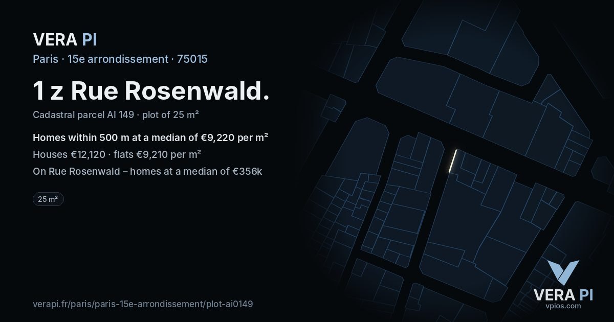 1 z Rue Rosenwald, 15e arrondissement at night – the plot lit, the parcels around coloured by the prices near them