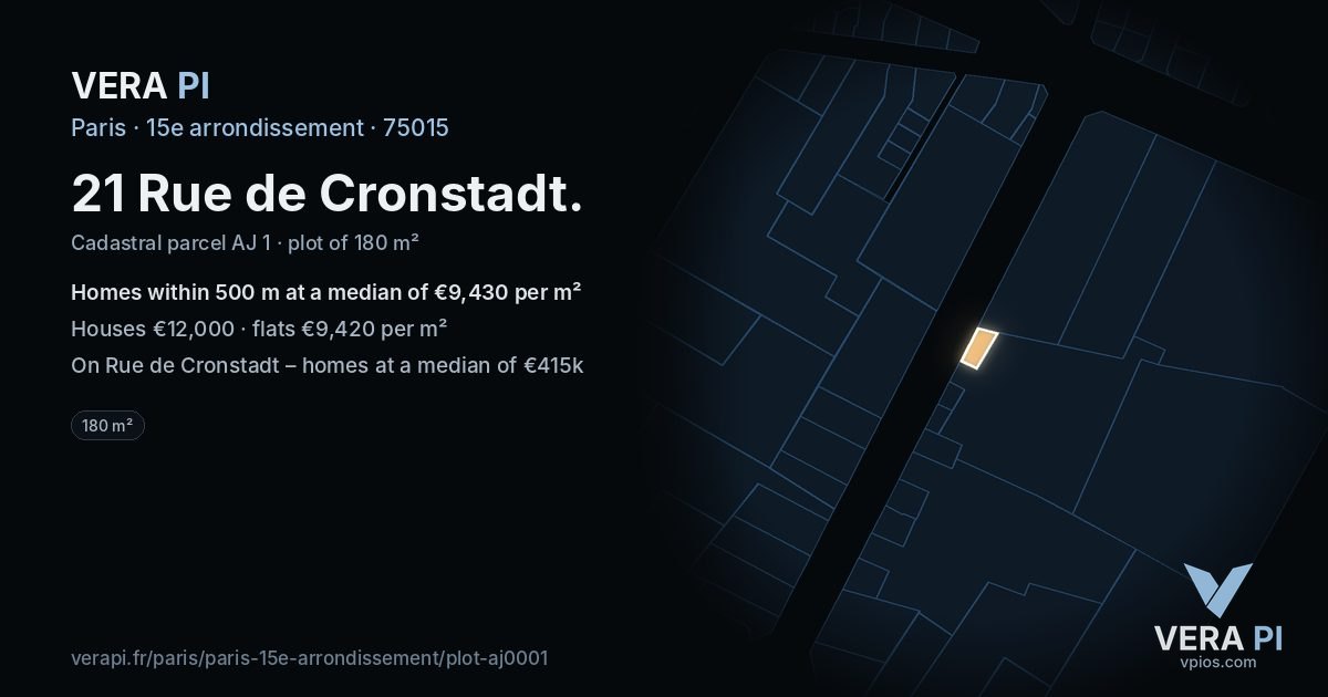 21 Rue de Cronstadt, 15e arrondissement at night – the plot lit, the parcels around coloured by the prices near them
