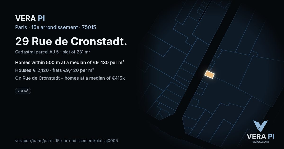 29 Rue de Cronstadt, 15e arrondissement at night – the plot lit, the parcels around coloured by the prices near them