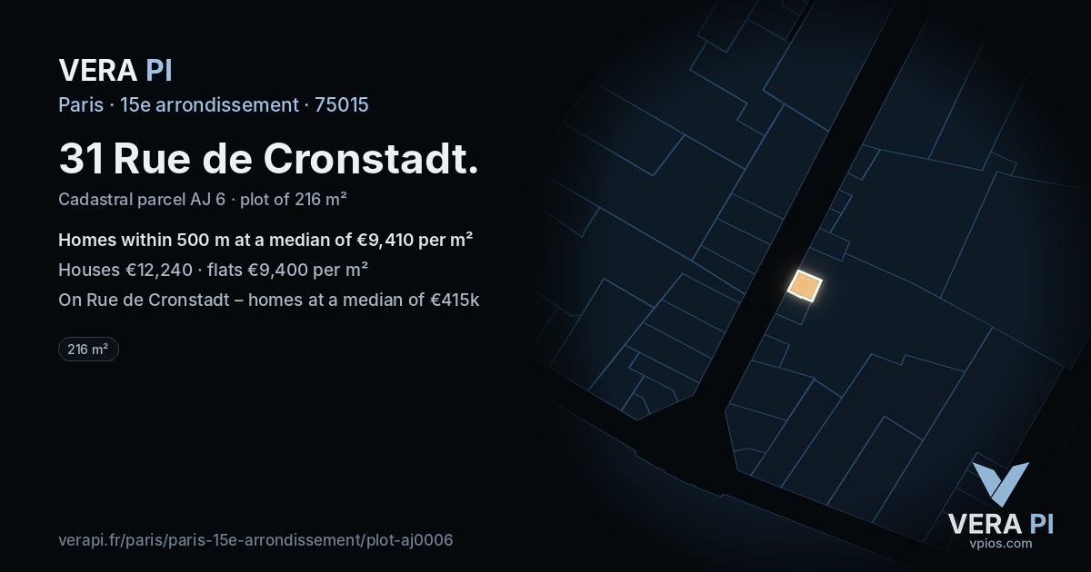 31 Rue de Cronstadt, 15e arrondissement at night – the plot lit, the parcels around coloured by the prices near them