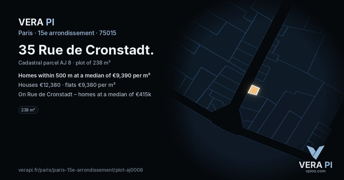 35 Rue de Cronstadt, 15e arrondissement at night – the plot lit, the parcels around coloured by the prices near them